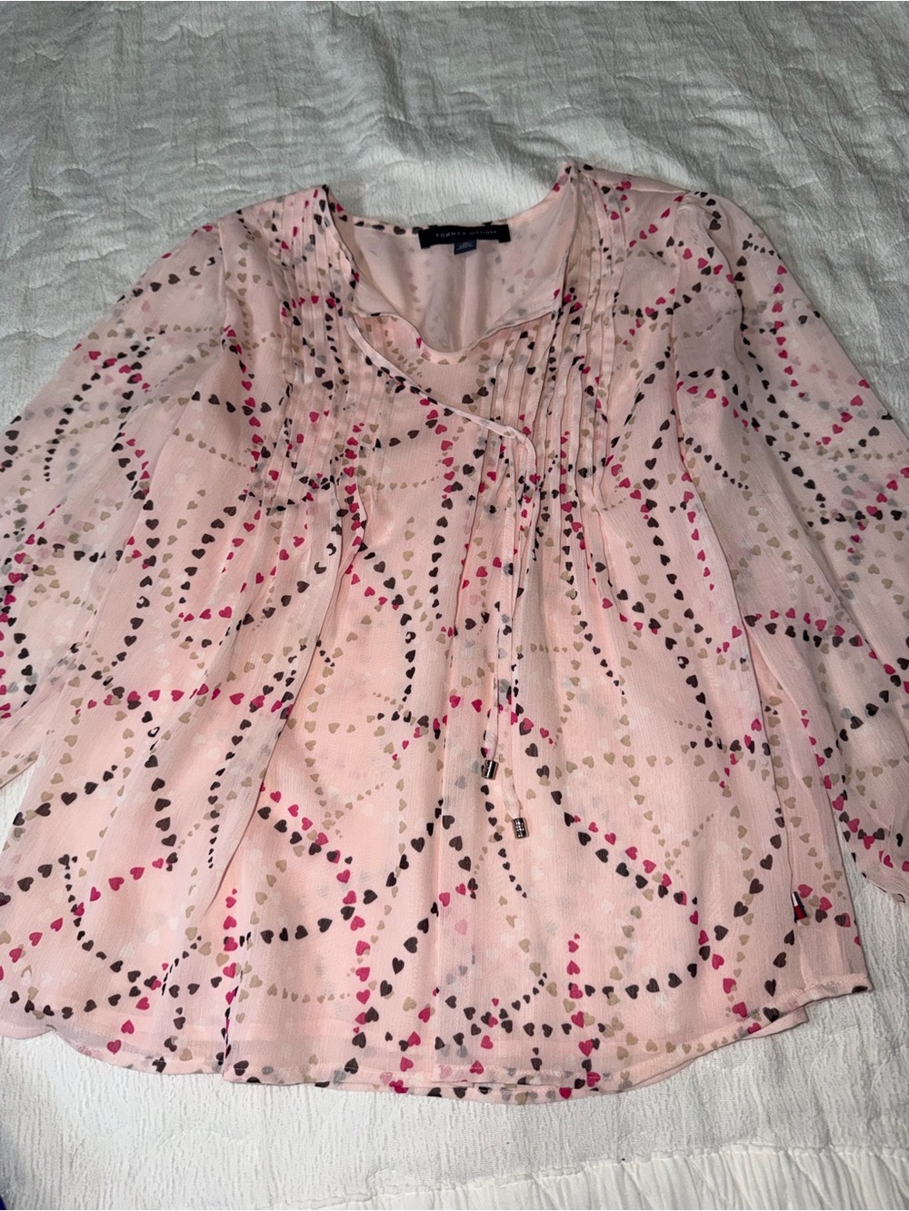Tommy Hilfiger Pink Heart-Print Sheer Blouse